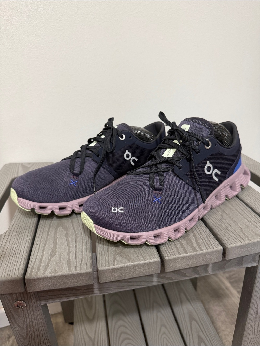 On Running Women's Athletic Sneakers in Navy, Pink and Light Yellow